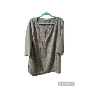 Soft Surroundings Women's Moss Green Tunic Laser Cut Long Sleeve PL